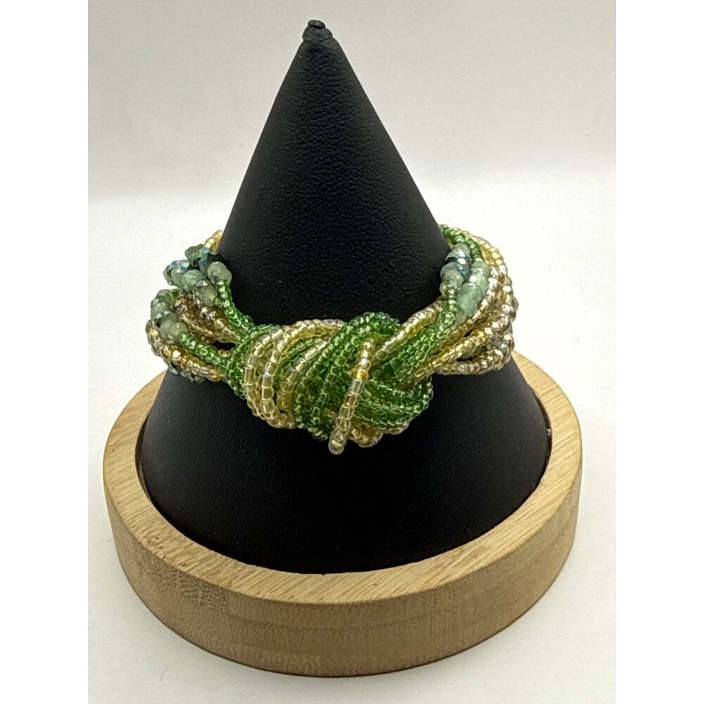 Green Yellow Torade Bold Knotted Multi Strand Sea Bead Magnetic Closure Bracelet